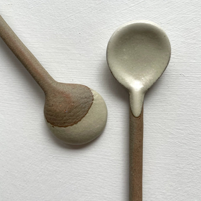 Neutral small handmade pottery spoon - white