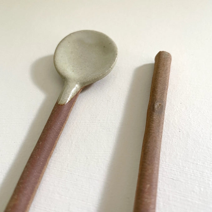 Neutral small handmade pottery spoon - white