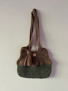 Crochet Bag - Medium. Olive Green & Sand color
