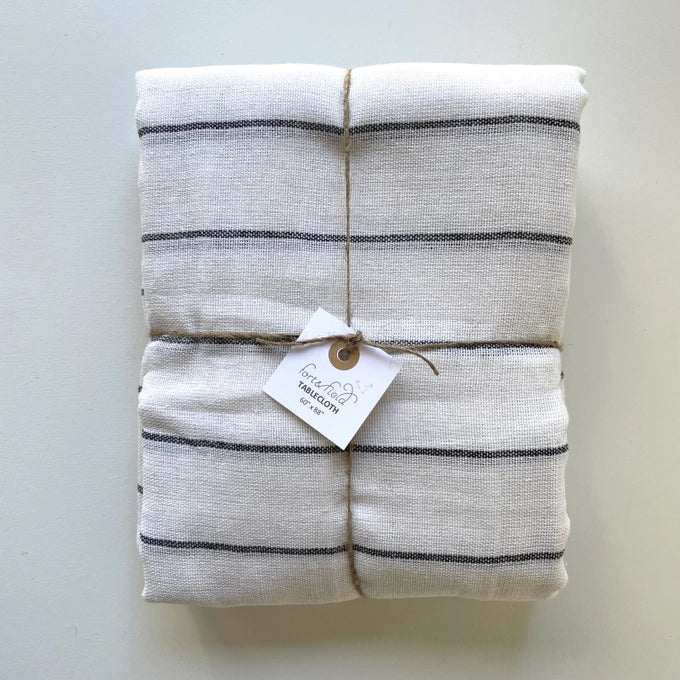 100% cotton neutral striped rectangle tablecloth - white/blk