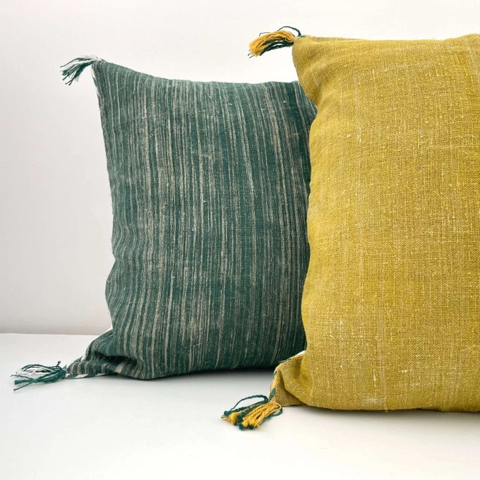 18x18 Mustard Yellow Linen Pillow Cover with Contrast Edge